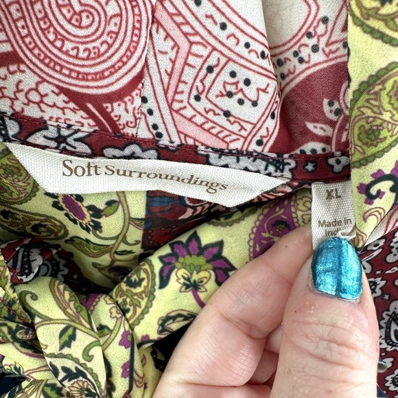 Soft Surroundings Womens Langdon Top Size XL Patchwork Paisley Tie Neck Blouse - Picture 6 of 10